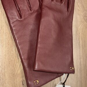 Burgundy Coach Leather Gloves with Gold Accents